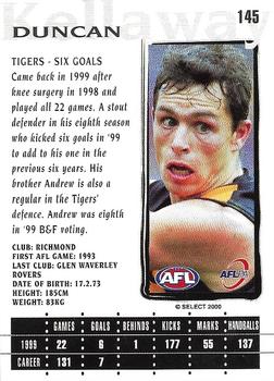 2000 Select AFL Millennium #145 Duncan Kellaway Back